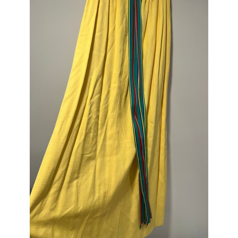 Vintage Homemade Maxi Skirt Butter Yellow with Ribbon Size Small JL - Picture 8 of 14